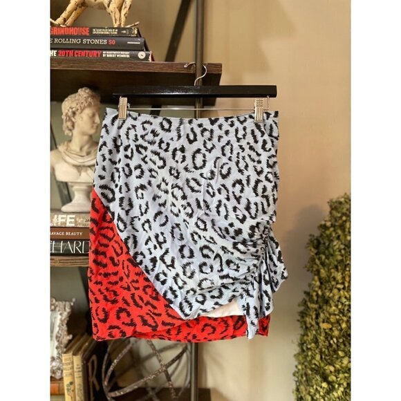 A.L.C. Geller Animal Print Mini Skirt Multicolor Red Blue Black Womens 4 - Picture 6 of 13